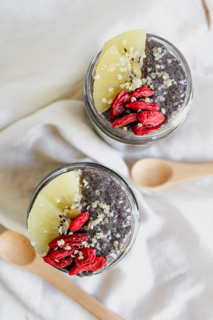 overview shot of 2 chia seed puddings