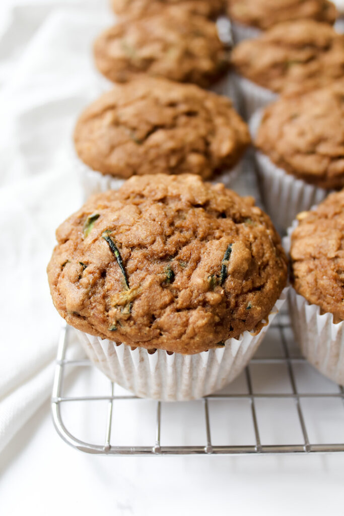 close up shot of zucchini bread muffin