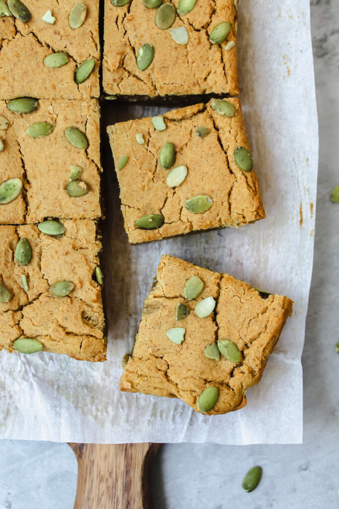 corner shot of pumpkin mochi bars