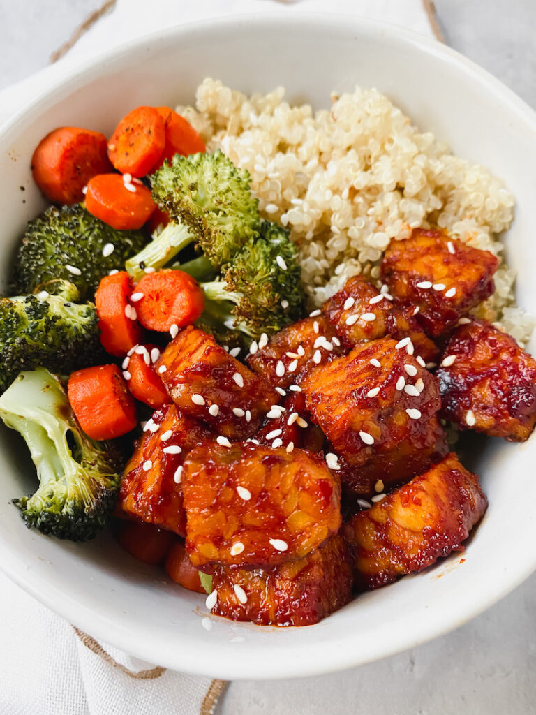 angled close up shot of tempeh