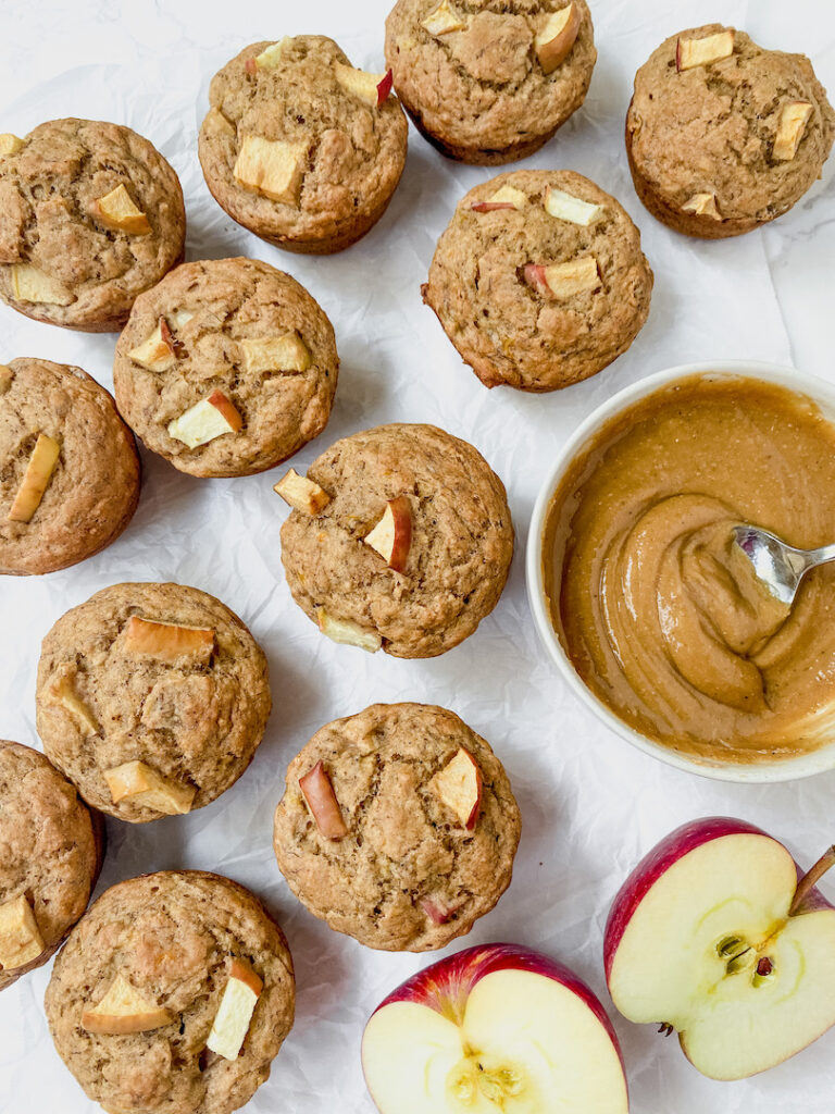 overview shot of muffins without salted caramel on top