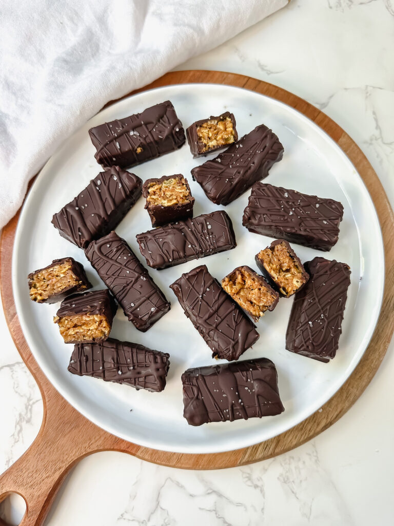 overview shot of entire plate of healthy homemade butterfingers