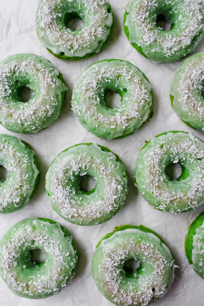 overview shot of vegan coconut pandan donuts