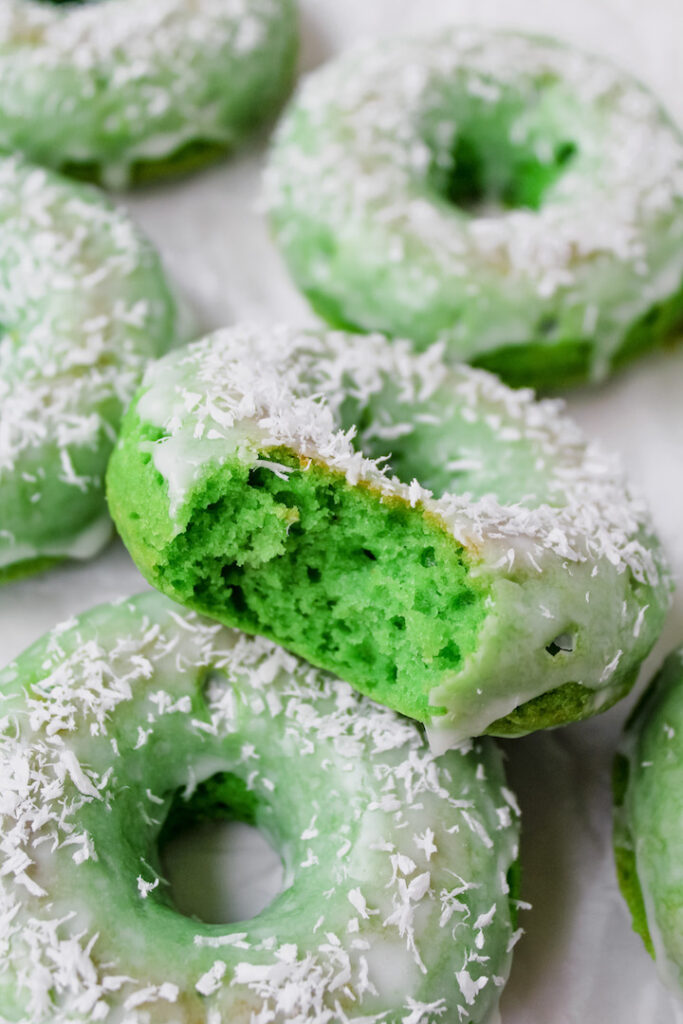 bite take out of pandan donut