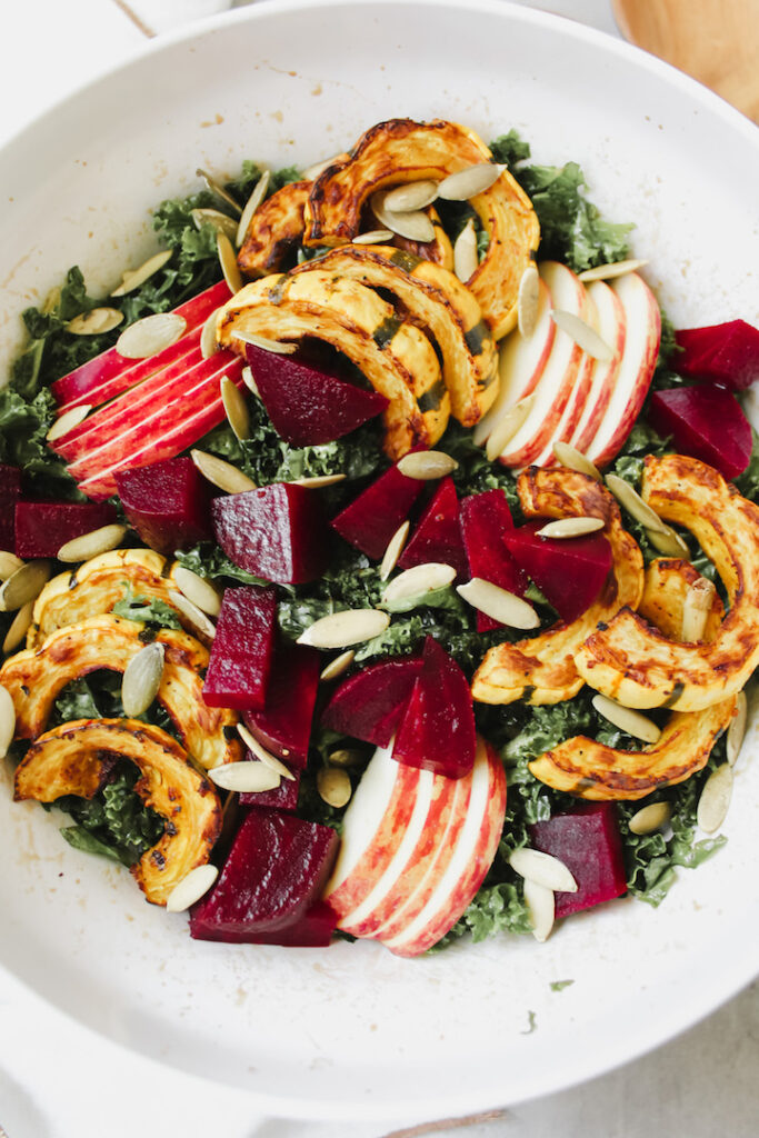 close up shot of fall harvest salad