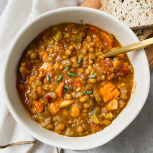 close up shot of the best lentil soup