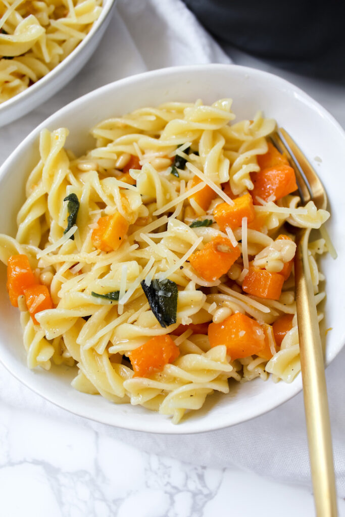 close up shot of brown butter sage pasta