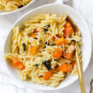 overview shot of a bowl of pasta