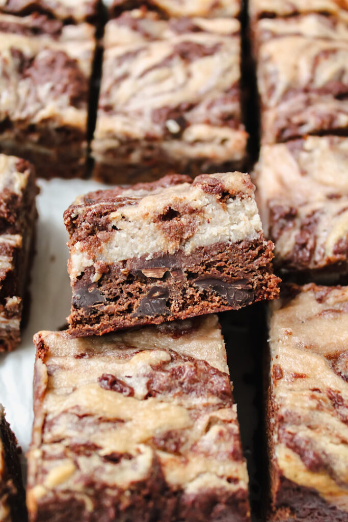 angle shot of a brownie tilted on it's side