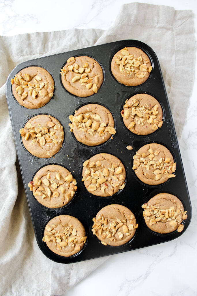 overview shot of muffins in the baking tin