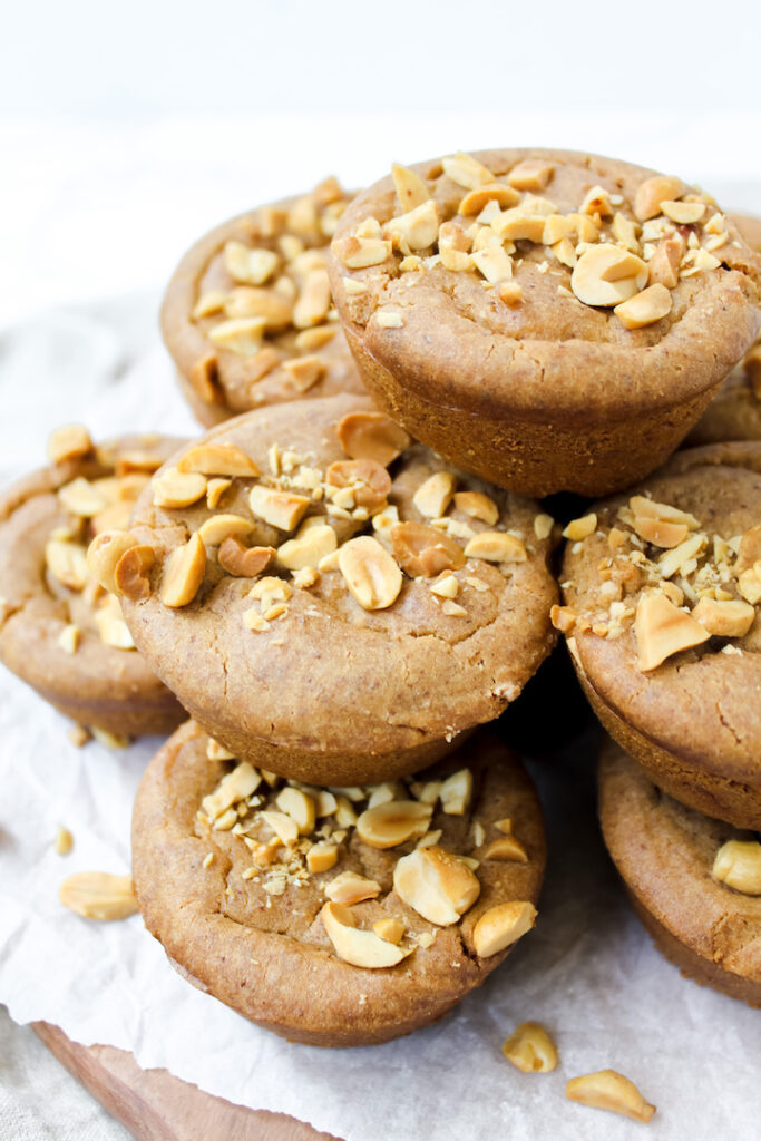 angled shot of mochi muffins stacked