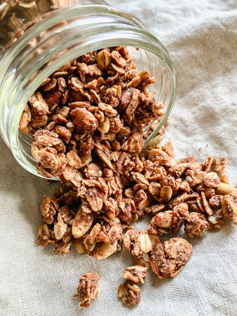 jar with granola spilling out of it