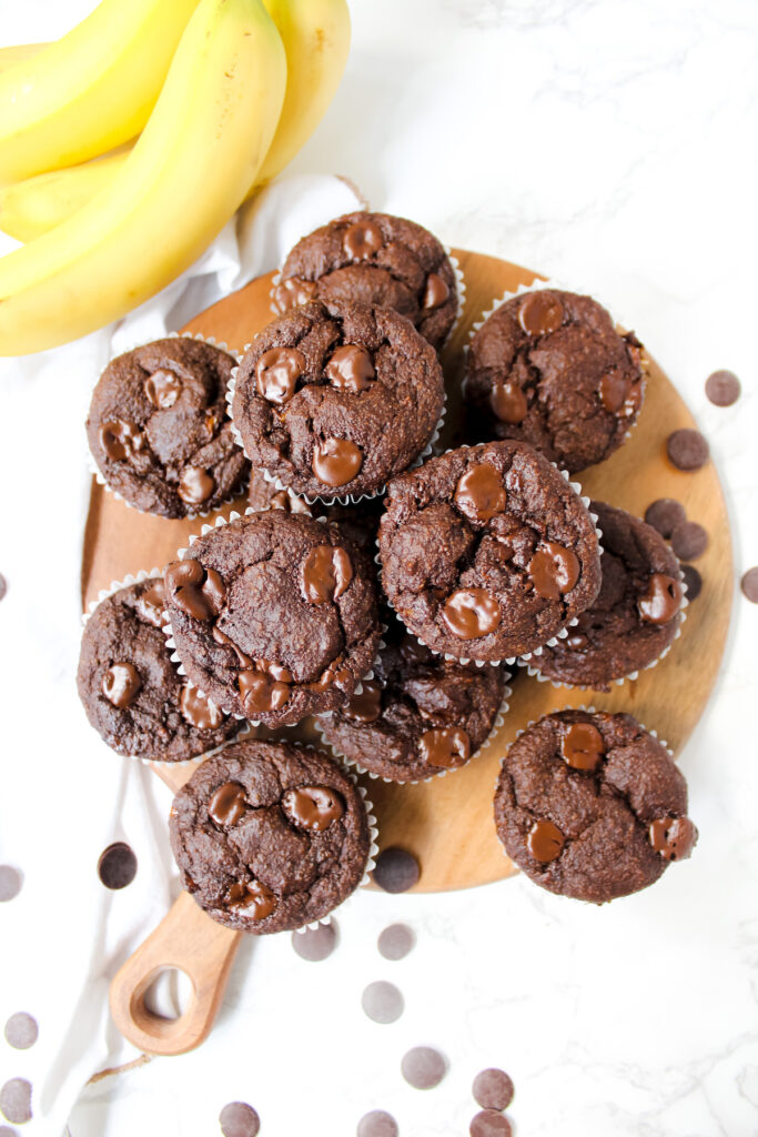 overview shot of the group of chocolate banana muffins 