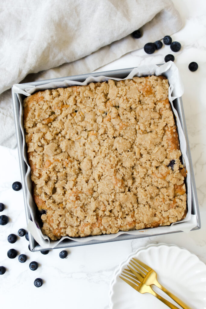 entire pan of vegan blueberry coffee cake