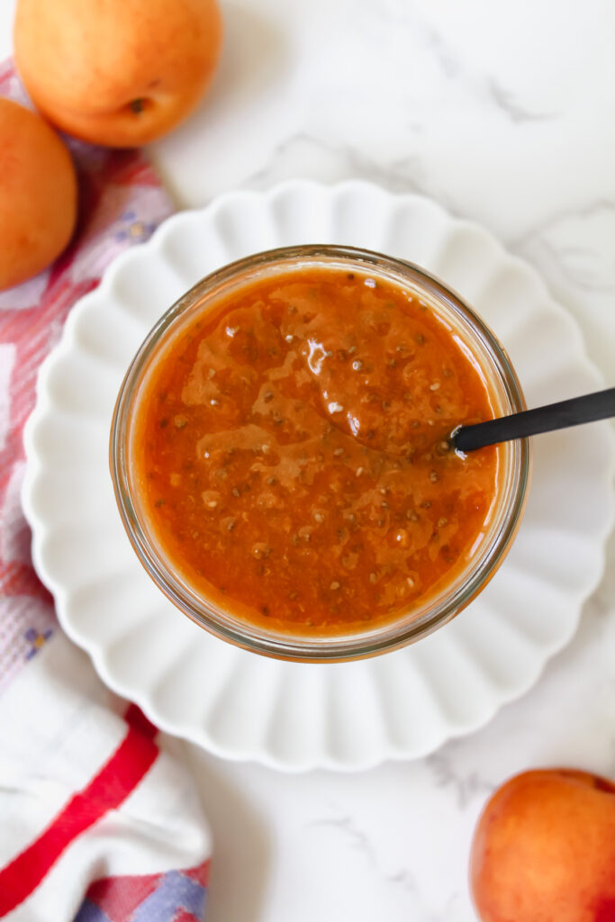 overview shot of apricot chia seed jam