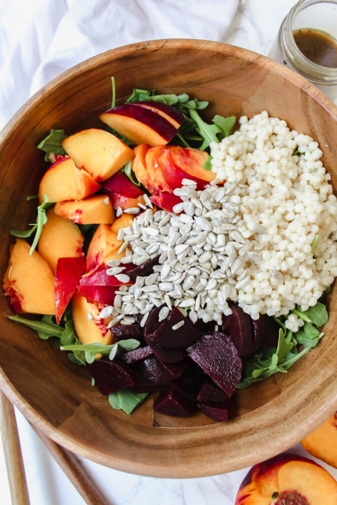 close up of a bowl with salad ingredients