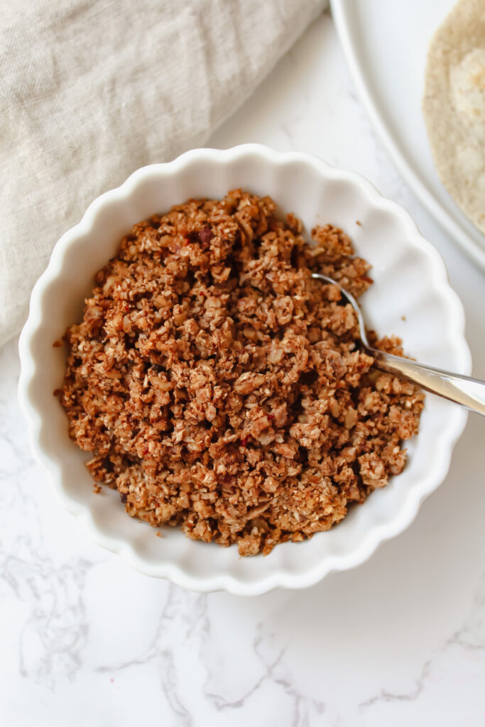 bowl of cauliflower walnut taco meat