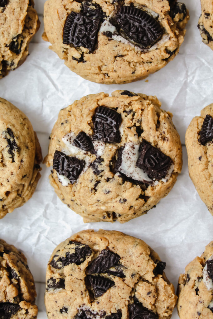 close up shot of cookies and cream peanut butter cookies