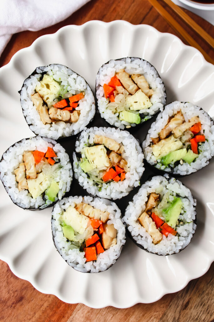 overview shot of sliced sushi