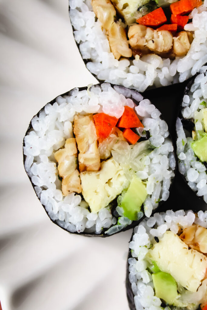 close up of a slice of sushi