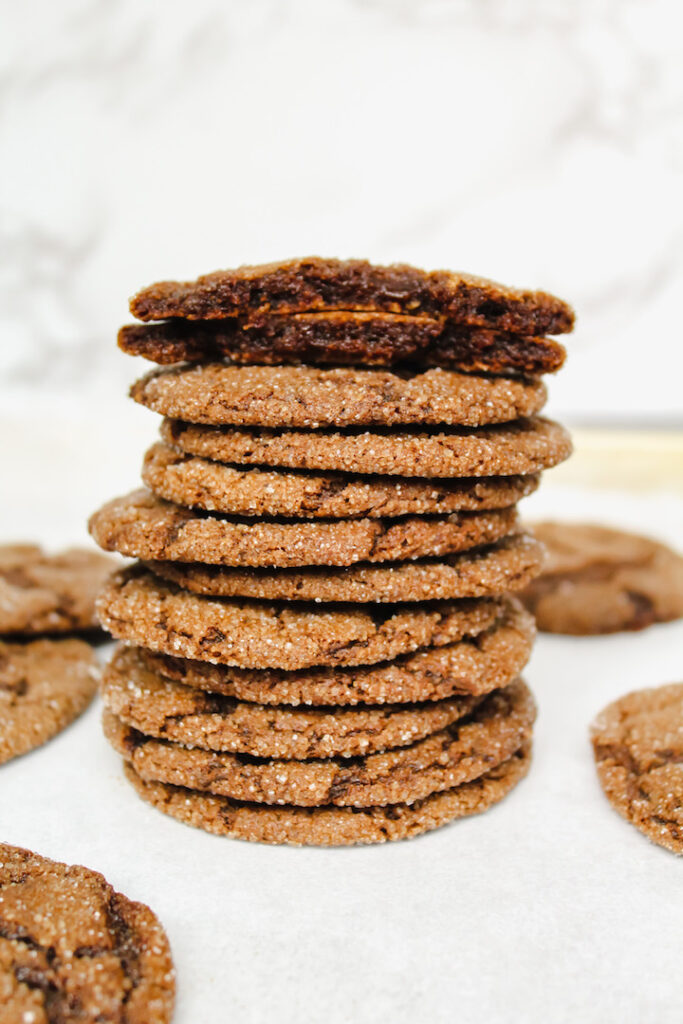 stack of chewy ginger molasses cookies