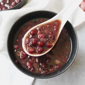 shot of a spoonful of the sweet red bean soup