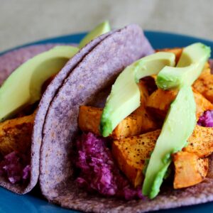 Sweet Potato Tacos with Red Cabbage Apple Slaw