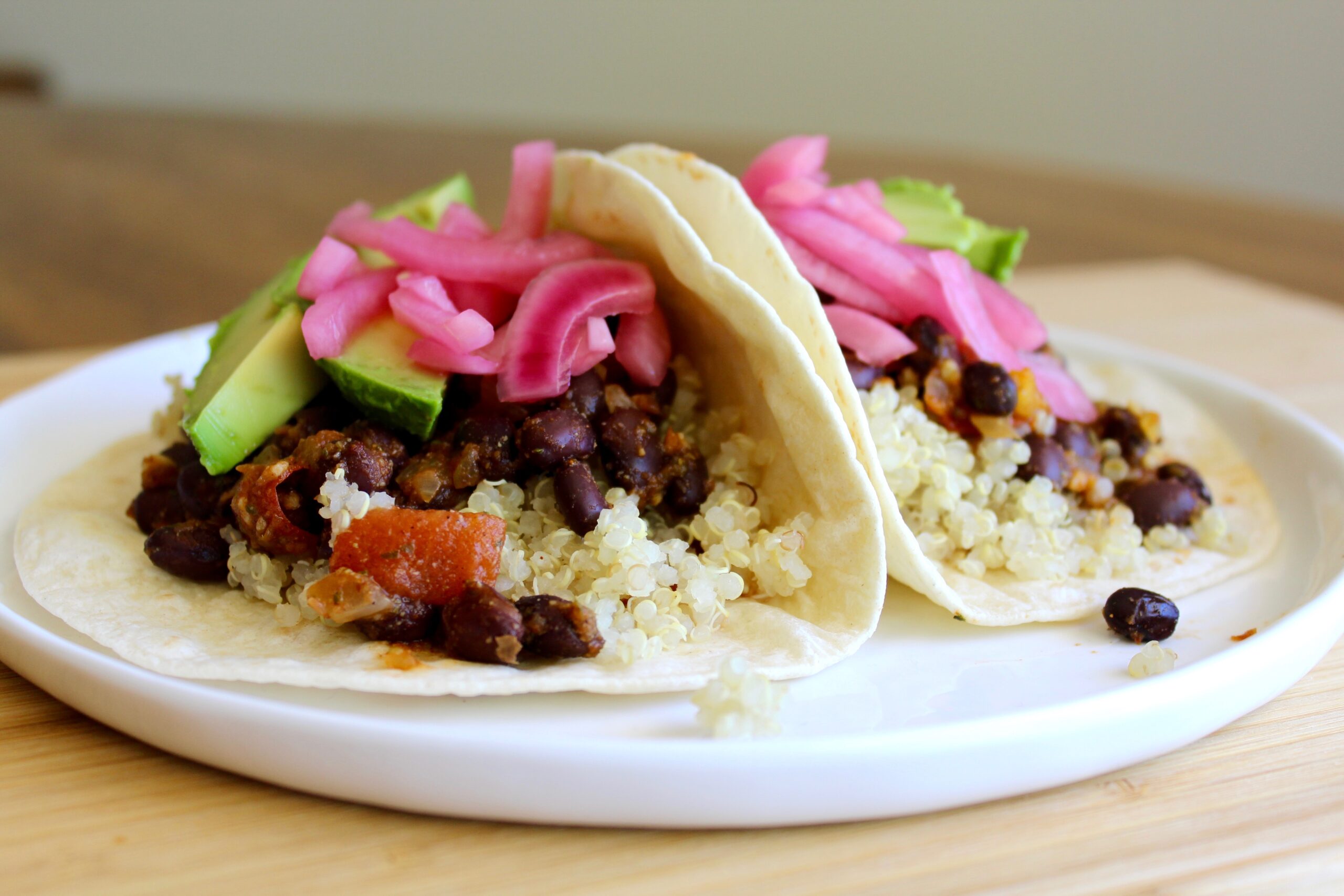 Black Bean Quinoa Tacos with Pickled Onions