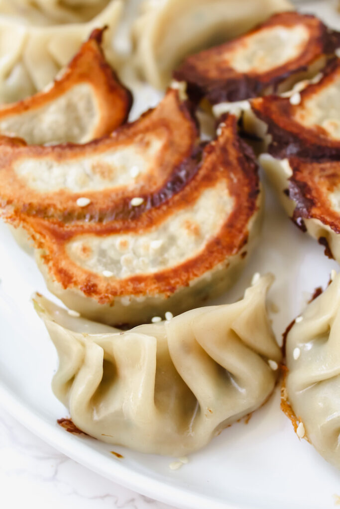 close up of vegetable potstickers