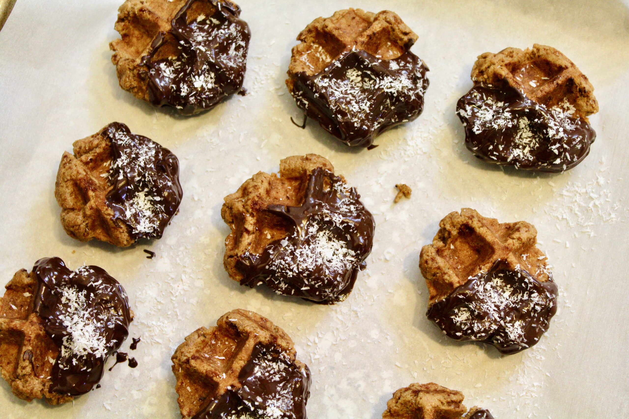 Healthy Chocolate Covered Peanut Butter Waffle Cookies