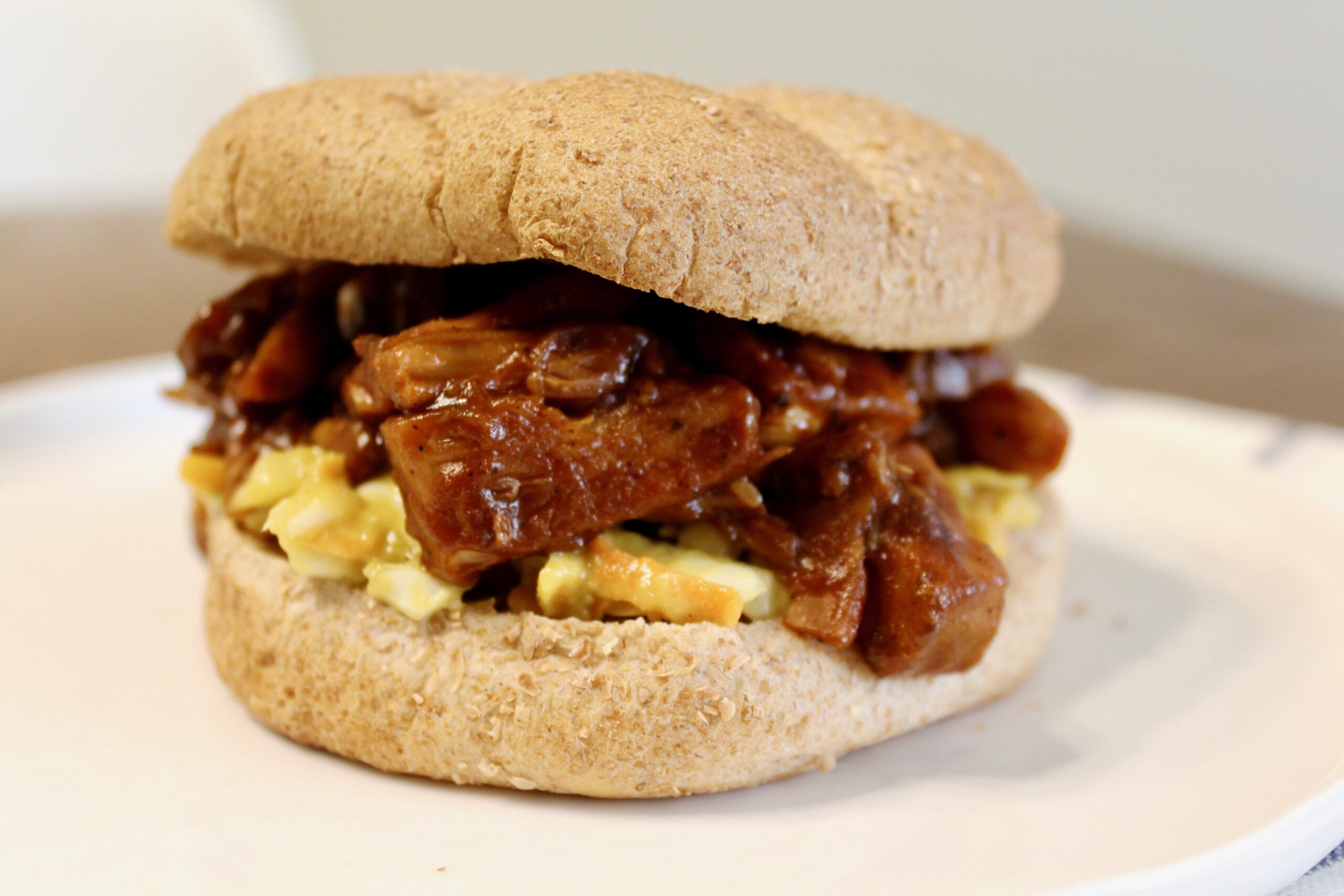 BBQ Jackfruit Sandwiches with Homemade Avocado Slaw (vegan, gluten-free)