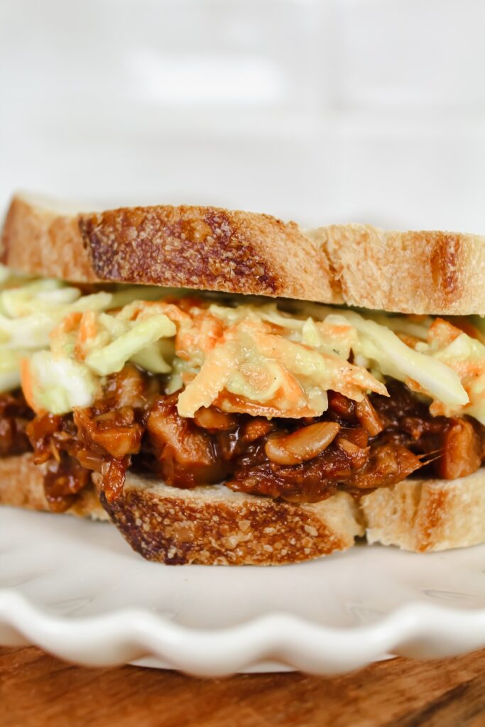 close up shot of bbq jackfruit sandwiches 