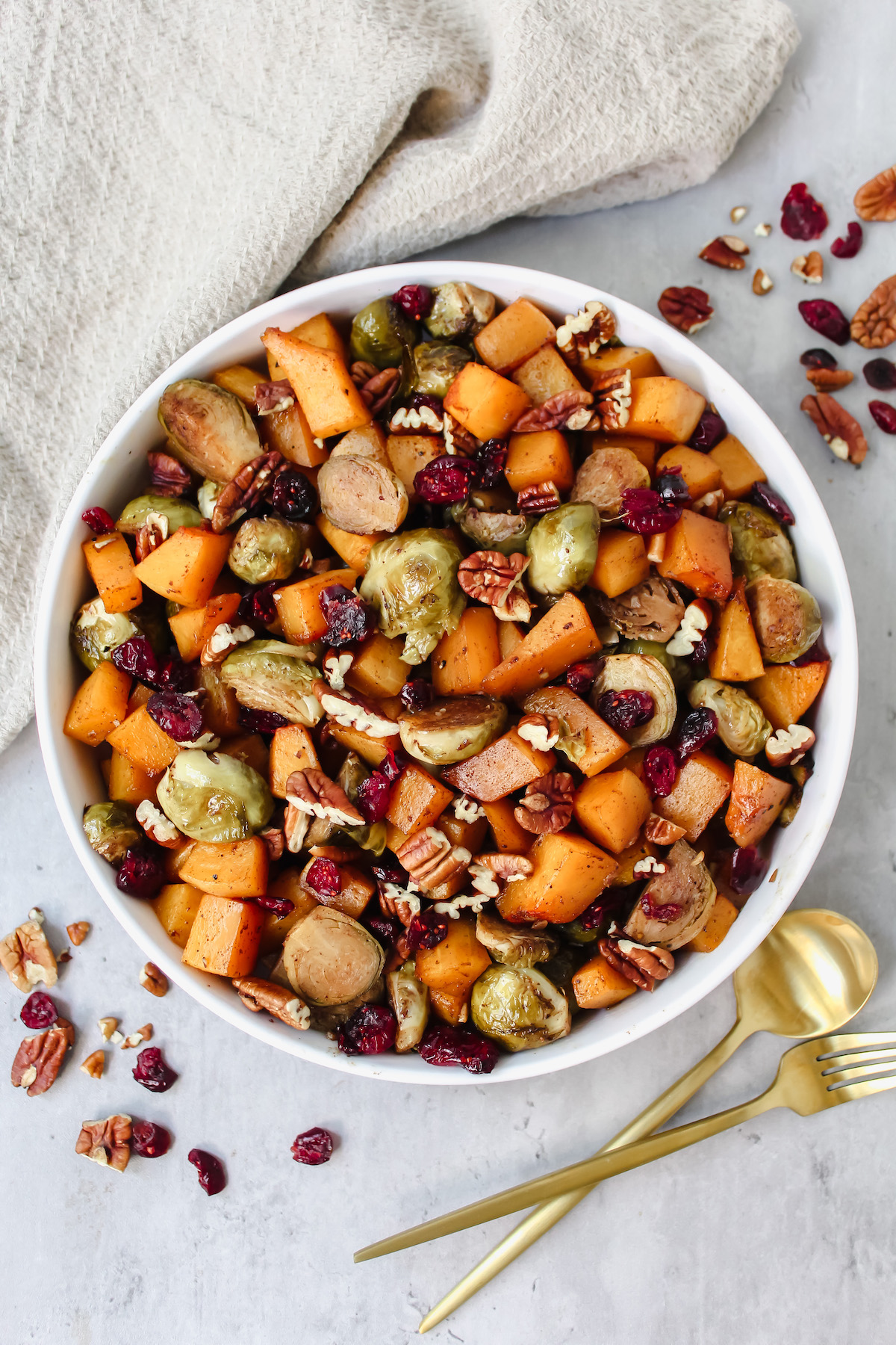 Roasted Maple Balsamic Spiced Butternut Squash and Brussels Sprouts (vegan, gluten-free)