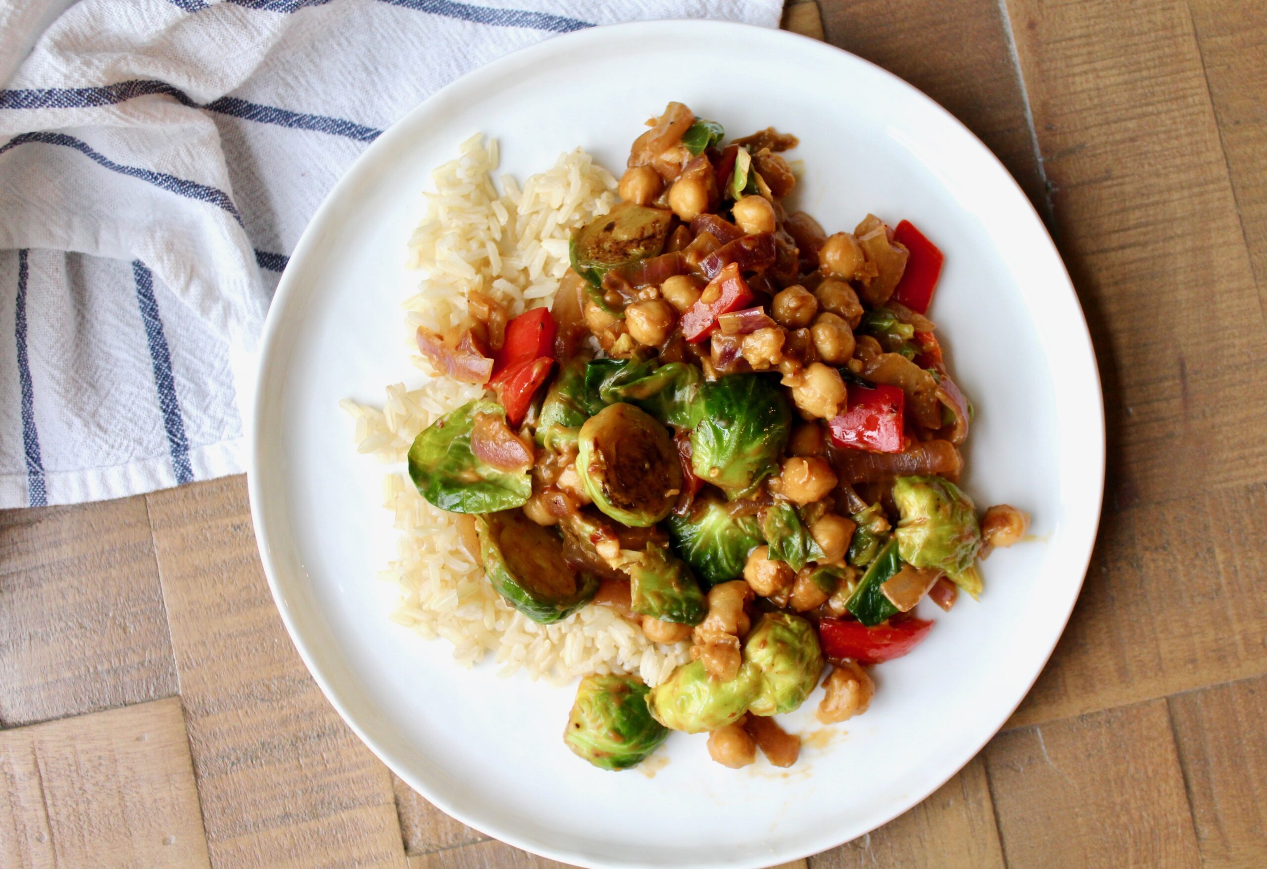 Kung Pao Chickpeas and Brussels Sprouts