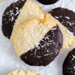 close up of a cookie on top of two other cookies
