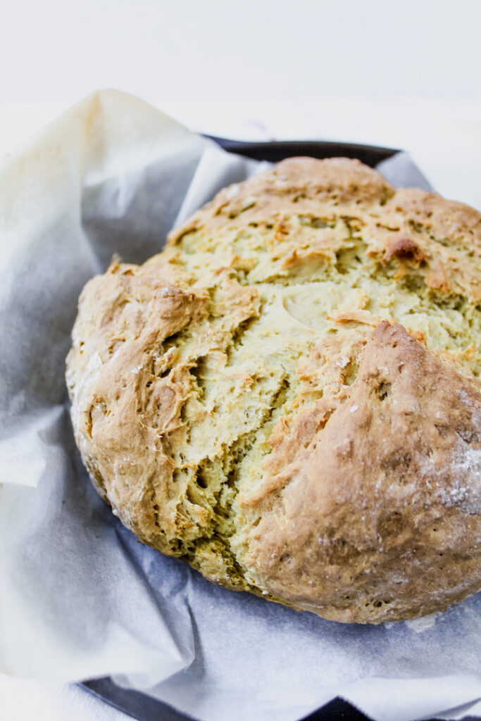 side view of the whole loaf of traditional Irish soda bread