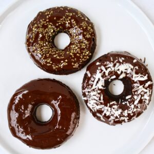 Chocolate Donuts with Chocolate Ganache Glaze (vegan, gf)