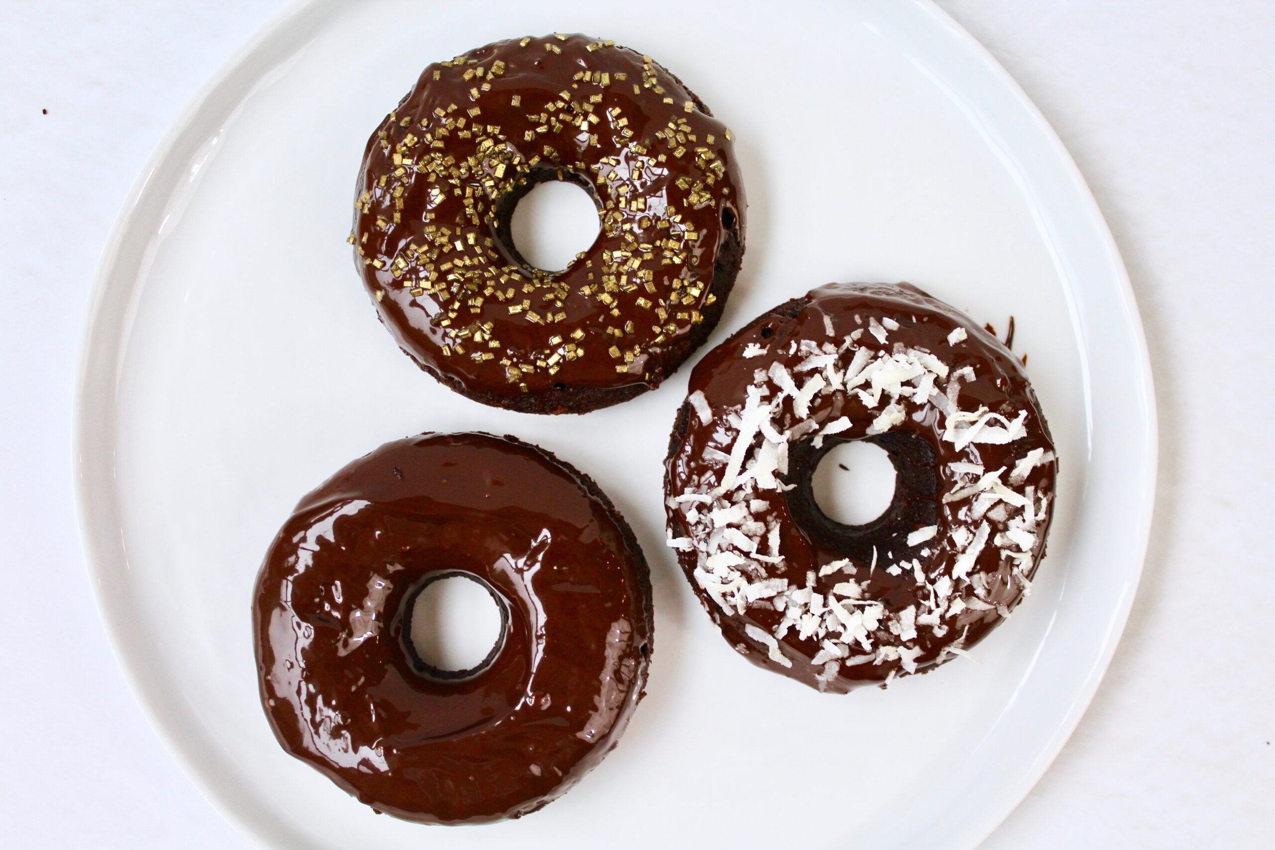 Chocolate Donuts with Chocolate Ganache Glaze (vegan, gf)