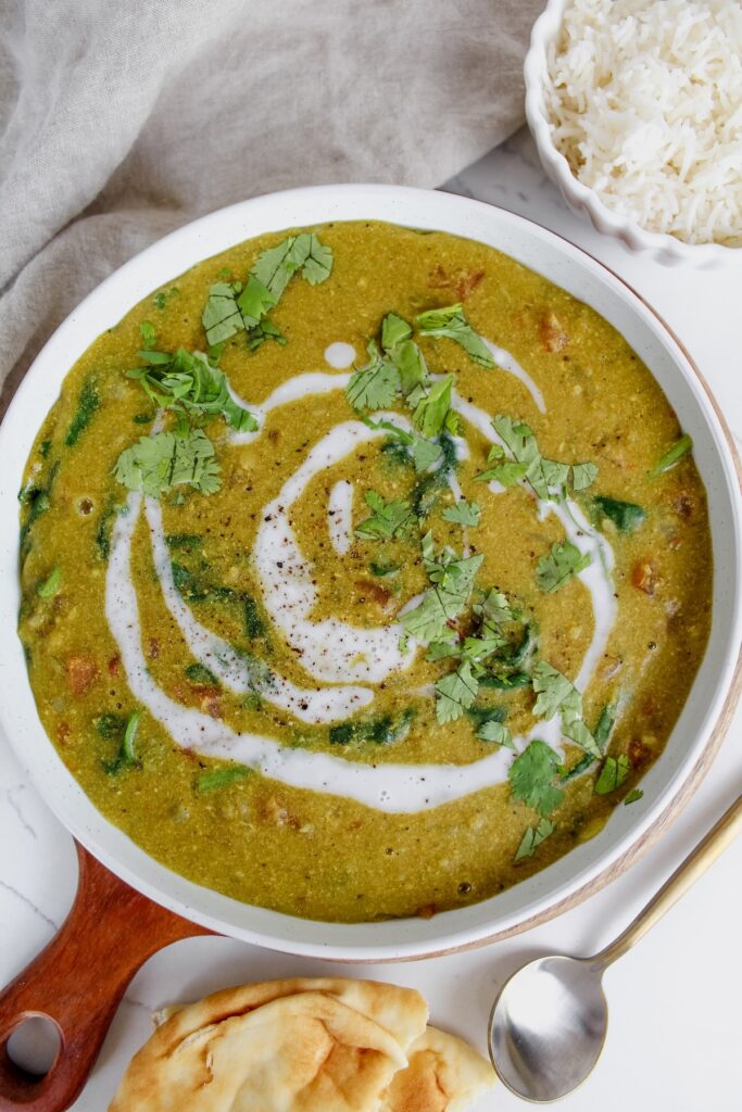overview shot of bowl of easy red lentil dal