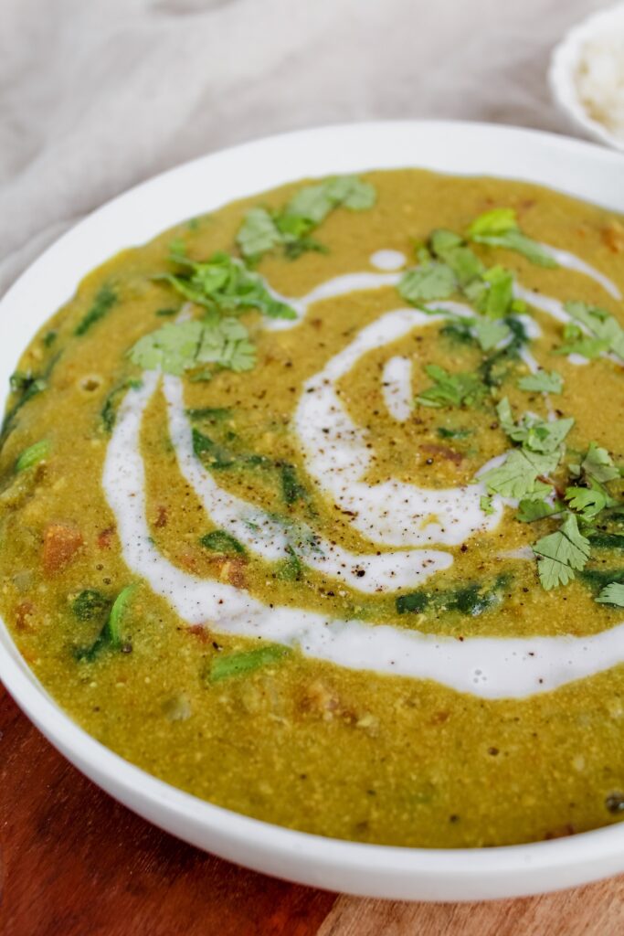 angled shot of bowl of dal