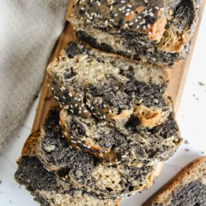 sliced marbled black sesame banana bread