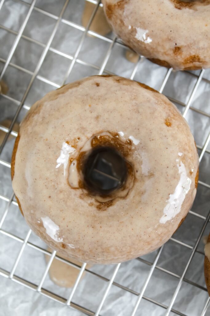 close up of a pumpkin donut