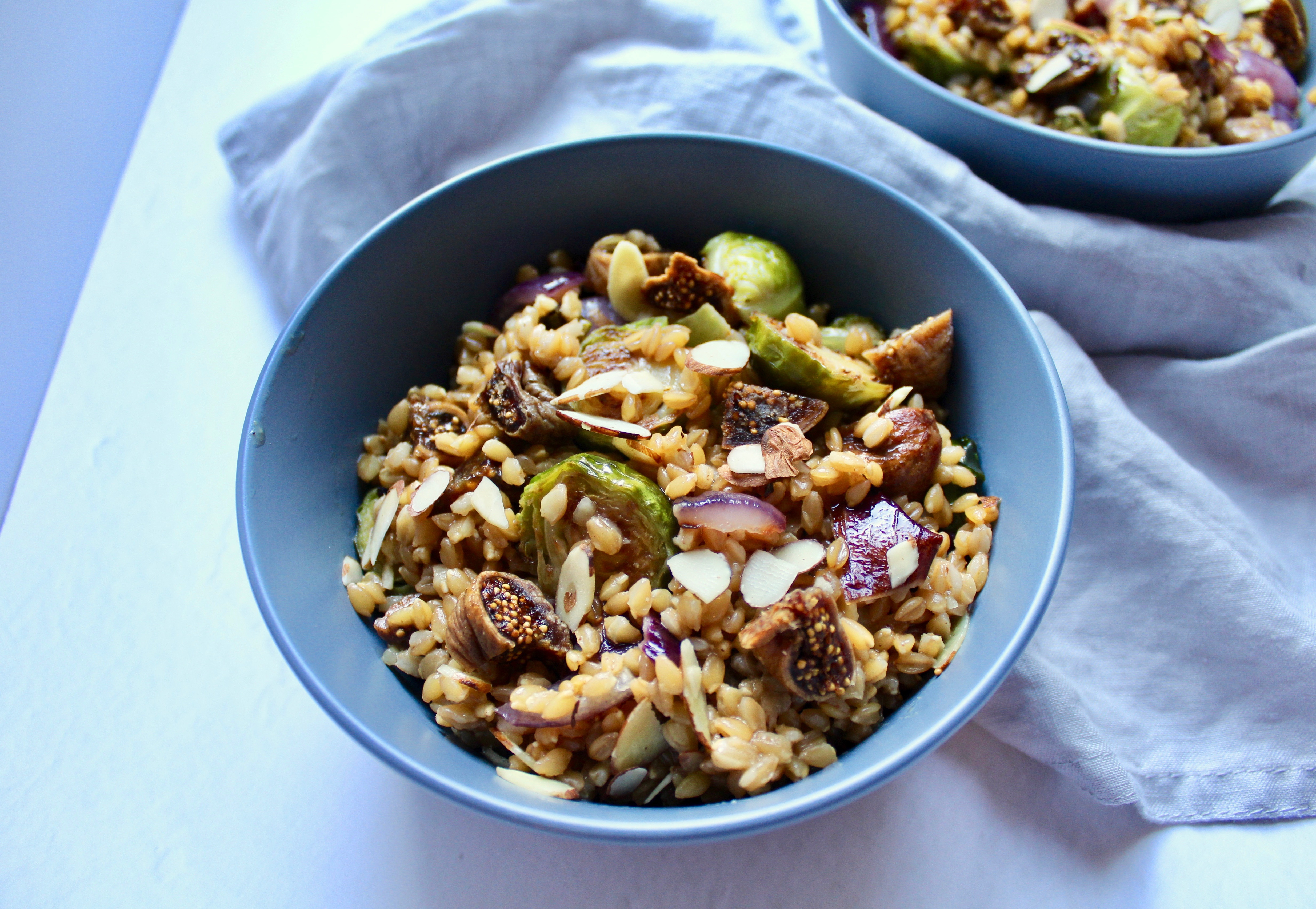 Simple Wheat Berry Fig Brussels Sprouts Salad (vegan)