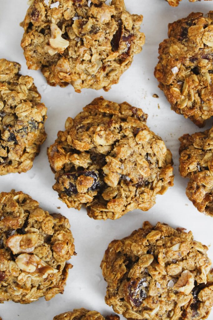 close up overview shot of cookies on a pan