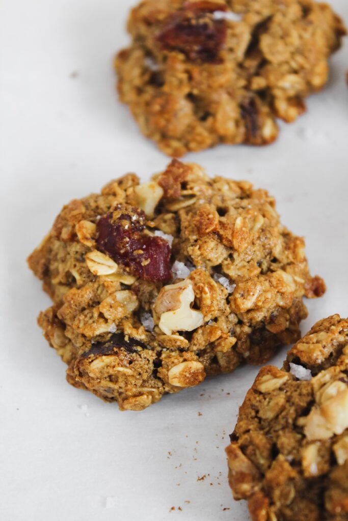 angled shot of oatmeal date walnut cookie