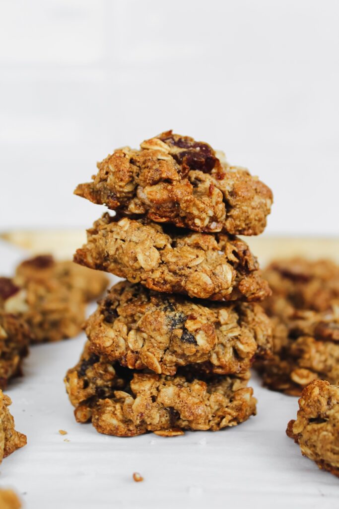 stack of oatmeal date walnut cookies