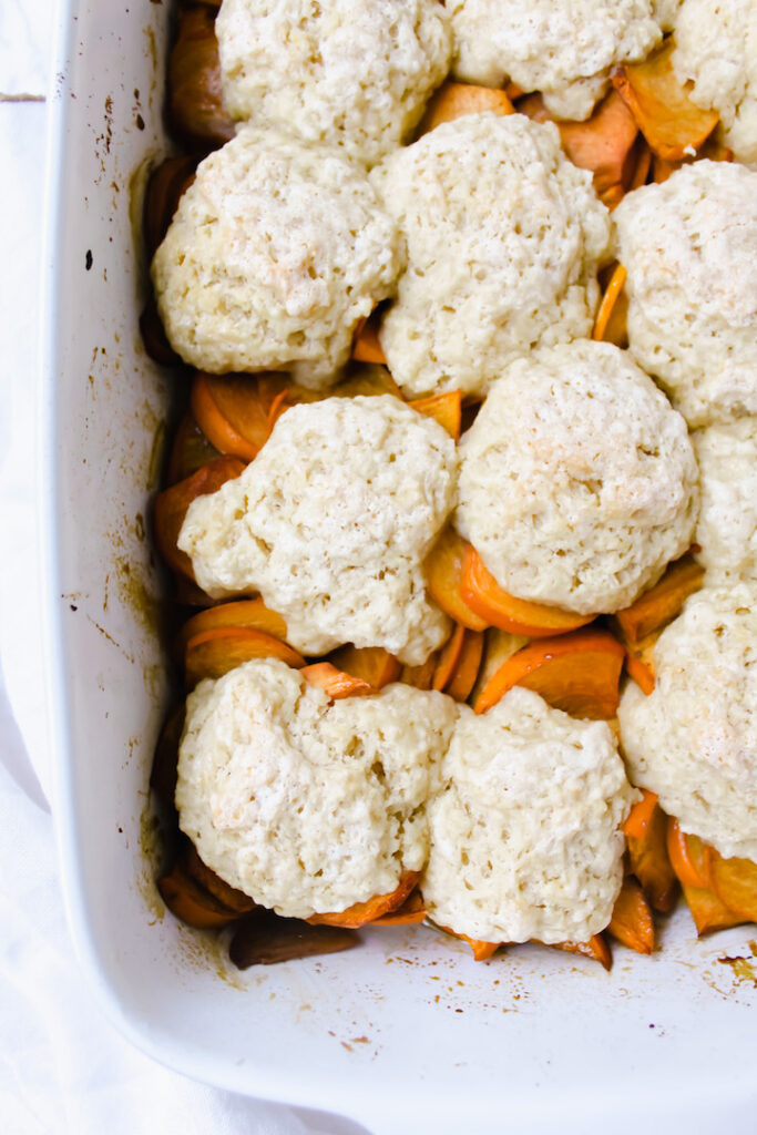 overview shot of cardamom persimmon cobbler 