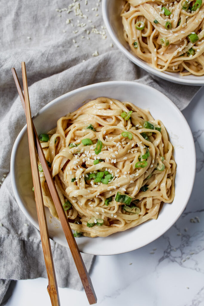 overview shot of easy Chinese sesame noodles