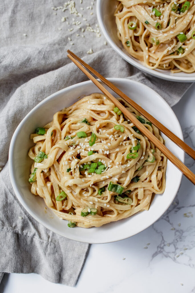 overview of a bowl of noodles