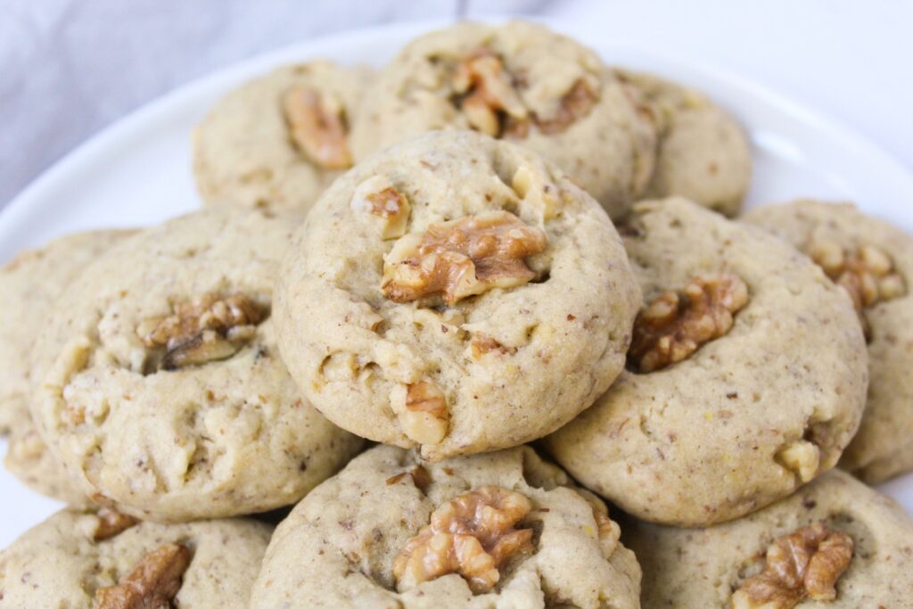 close up of walnut cookies